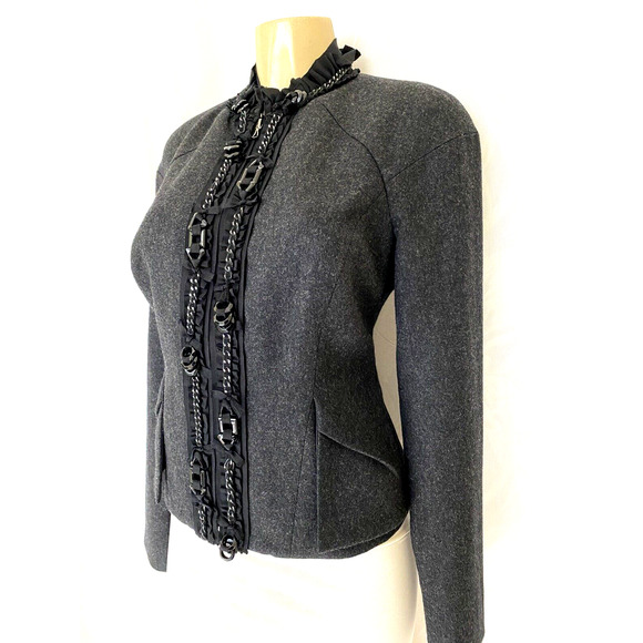 NWOT Magaschoni Collection Embellished Wool Blend Blazer Jacket Charcoal… - Picture 2 of 6